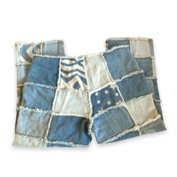 No Boundaries Y2k Patchwork Jeans Crop Raw Edge Waist Hemline Junior 15 - Picture 6 of 16